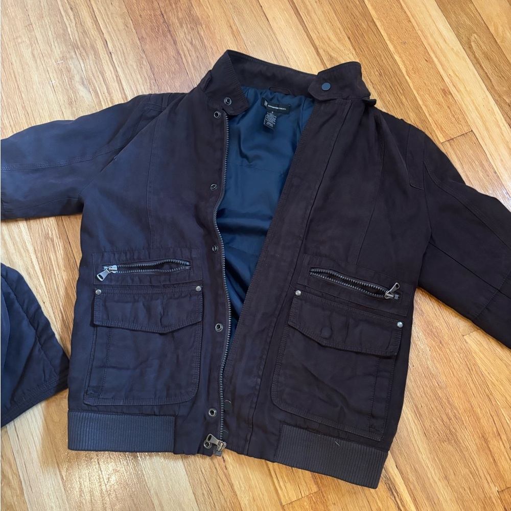 INC bomber jacket, navy blue with detachable hood